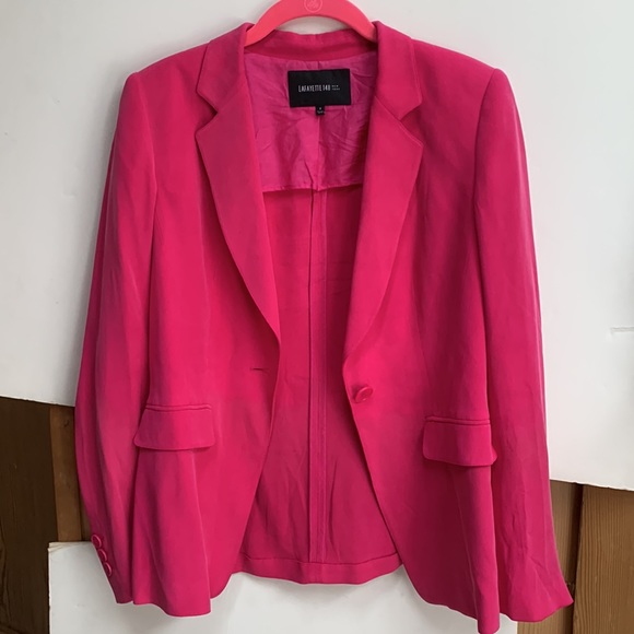 Lafayette 148 Hot 💕 Pink Barbie Silk Soft Long Sleeve One Button Jacket Blazer - Picture 12 of 16